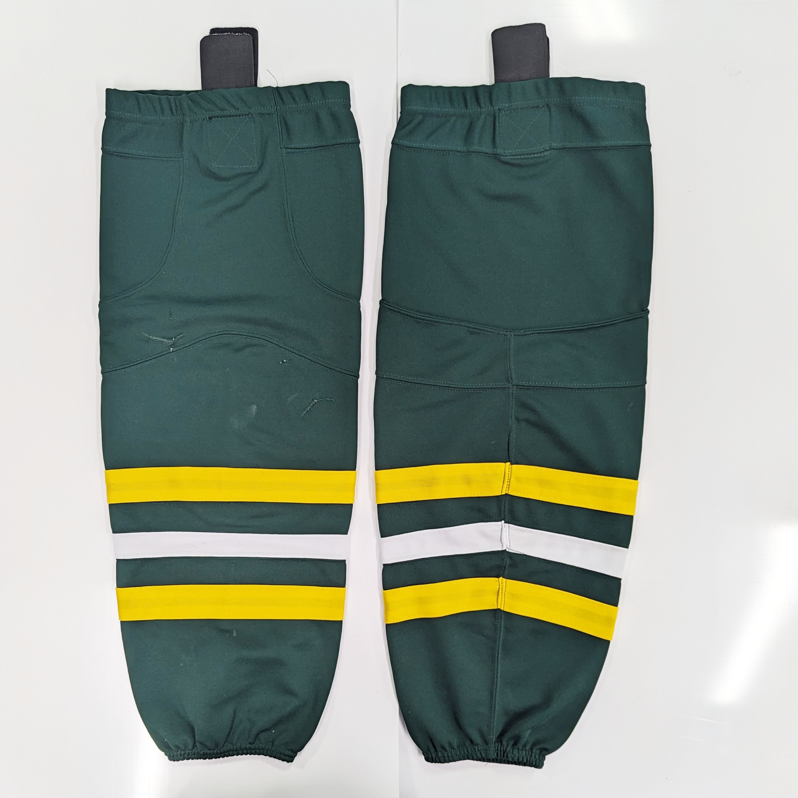 NCAA - Chaussettes de hockey usagées (vertes/jaunes/blanches)